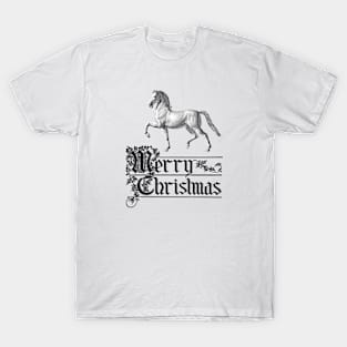 Horse with Merry Christmas Typograph. Vintage Print T-Shirt